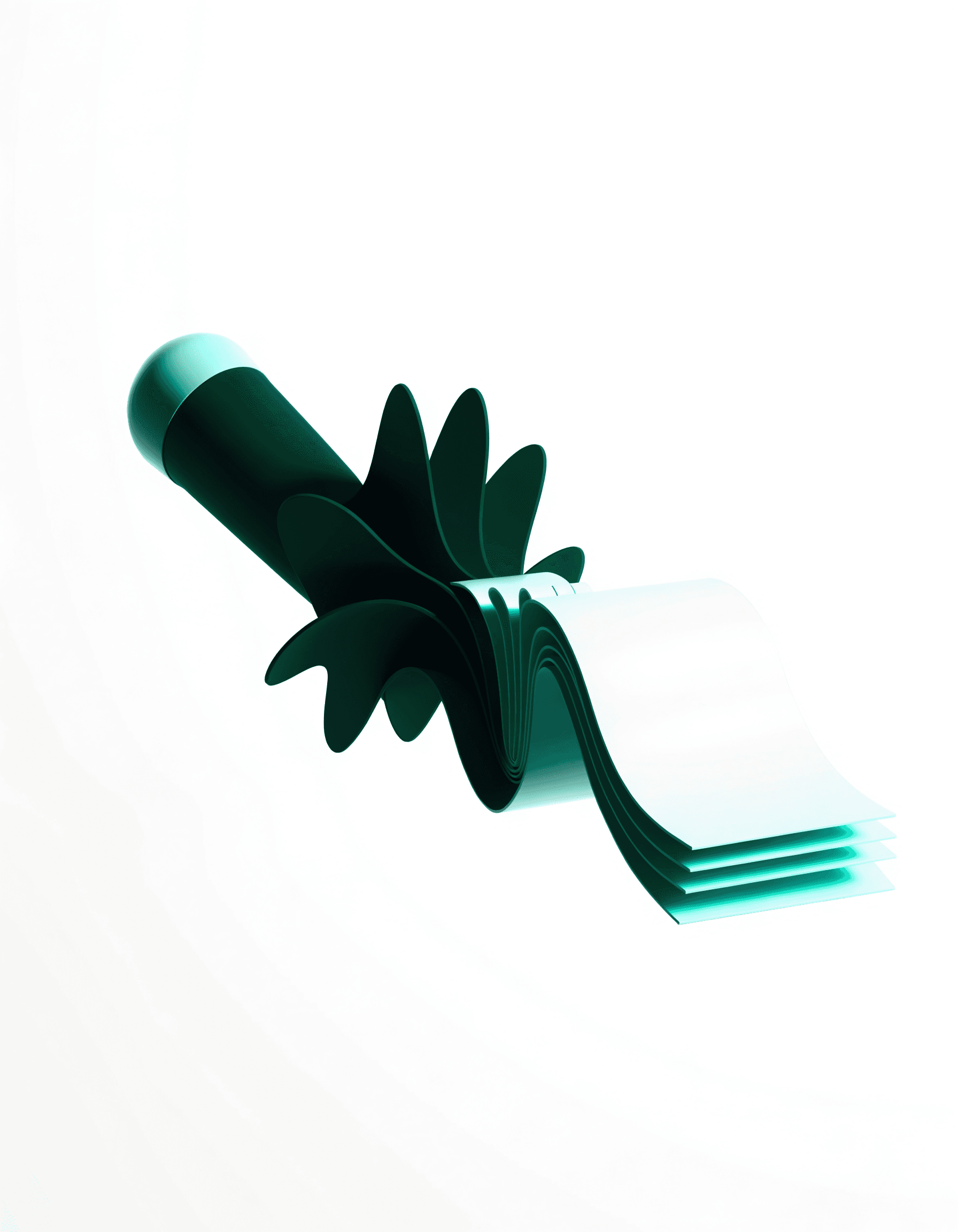 A microphone dissolving into sound waves that resolve into a written note